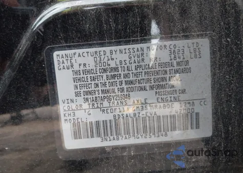 2016 Nissan Sentra S z USA, uszkodzony, nr VIN 3N1AB7AP9GY259348